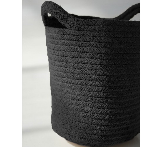 Μονόχρωμο Καλάθι Πλεκτό με Χερούλια Eloni Μικρό Μαύρο