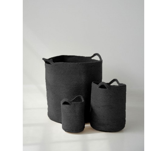 Μονόχρωμο Καλάθι Πλεκτό με Χερούλια Eloni Μικρό Μαύρο