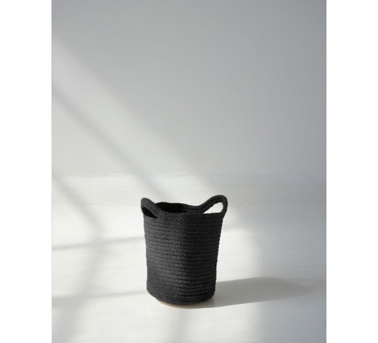 Μονόχρωμο Καλάθι Πλεκτό με Χερούλια Eloni Μικρό Μαύρο