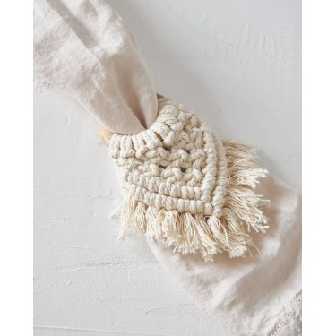 Ξύλινο Δαχτυλίδι Πετσέτας Φαγητού Κρίκος με Μακραμέ Aria One Size (10x10x6cm) Natural