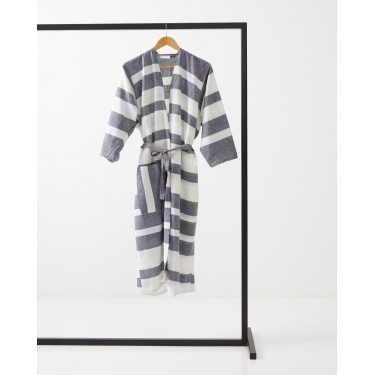 Unisex Βαμβακερό Ριγέ Μπουρνούζι Κιμονό Αργαλειού Margarita One Size Μπλε Navy