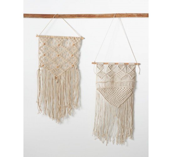 Boho Διακοσμητικό Τοίχου Macrame 3 Πλεξούδες Anusha 40x70cm 40x70cm Εκρού