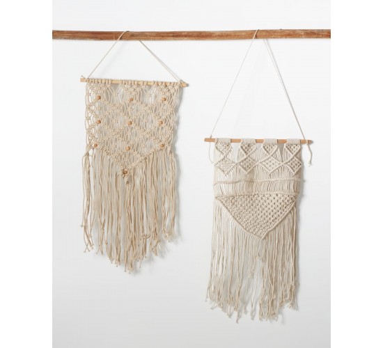 Boho Διακοσμητικό Τοίχου Macrame με Κρόσσια Navi 40x70cm 40x70cm Μπεζ