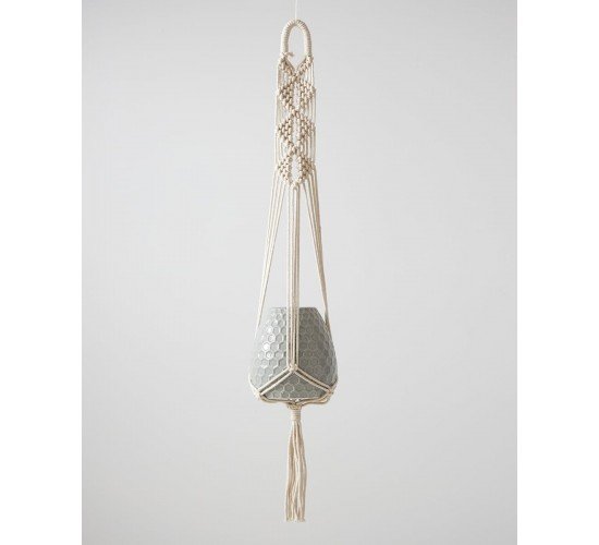 Boho Βαμβακερό Χειροποίητο Macrame Για Γλάστρα Cedar 99cm Μπεζ