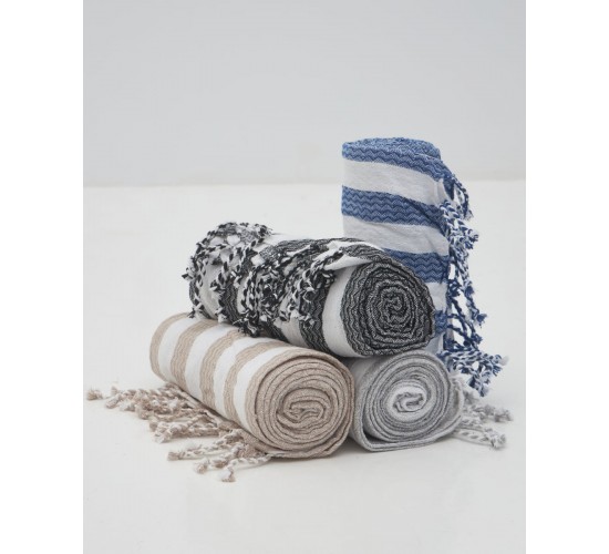 Βαμβακερό Παρεό με Chevron Ρίγες & Κρόσσι Olina 90x170cm Παρεό | 90x170cm Μπεζ