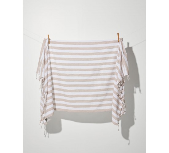Βαμβακερό Παρεό με Chevron Ρίγες & Κρόσσι Olina 90x170cm Παρεό | 90x170cm Μπεζ