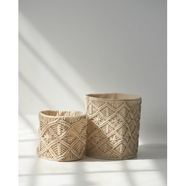 Διακοσμητικό Boho Macrame Καλάθι Luna 2 Μεγέθη Μεγάλο Μπεζ