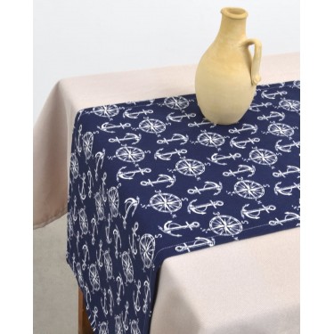 Τραβέρσα με Πυξίδες και Άγκυρες Angira 45x180cm Τραβέρσα (45x180cm) Μπλε Σκούρο