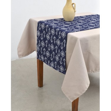 Τραβέρσα με Πυξίδες και Άγκυρες Angira 45x180cm Τραβέρσα (45x180cm) Μπλε Σκούρο