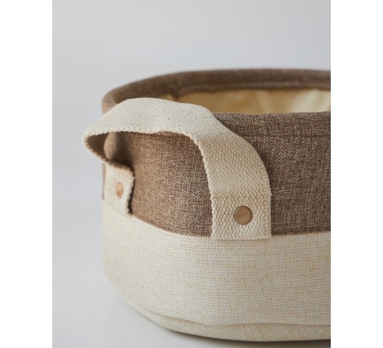 Boho Οικολογικό Μπεζ Καλάθι με Καφέ Φάσα Mabel 3 Μεγέθη Μεσαίο Μπεζ