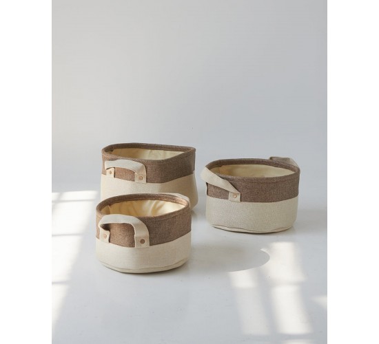 Boho Οικολογικό Μπεζ Καλάθι με Καφέ Φάσα Mabel 3 Μεγέθη Μεσαίο Μπεζ