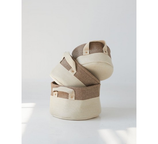 Boho Οικολογικό Μπεζ Καλάθι με Καφέ Φάσα Mabel 3 Μεγέθη Μεσαίο Μπεζ