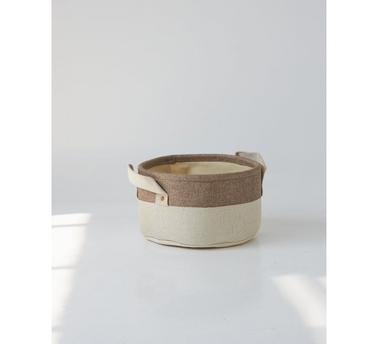 Boho Οικολογικό Μπεζ Καλάθι με Καφέ Φάσα Mabel 3 Μεγέθη Μεσαίο Μπεζ