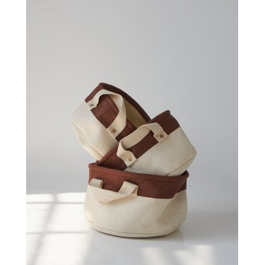 Boho Οικολογικό Λευκό Καλάθι με Σοκολά Φάσα Flynn 3 Μεγέθη Μικρό Άσπρο