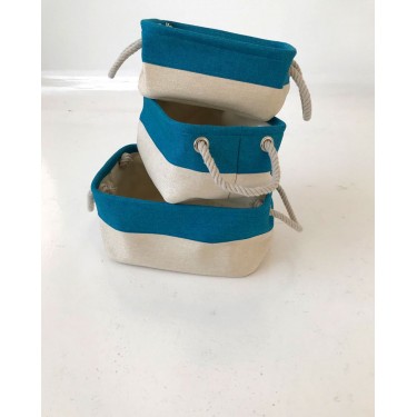 Boho Οικολογικό Λευκό Καλάθι με Μπλε Φάσα Dante 3 Μεγέθη Μεσαίο Άσπρο