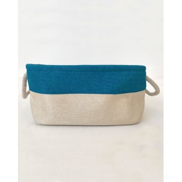 Boho Οικολογικό Λευκό Καλάθι με Μπλε Φάσα Dante 3 Μεγέθη Μεσαίο Άσπρο