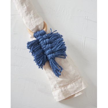 Ξύλινο Δαχτυλίδι Πετσέτας Φαγητού Κρίκος με Μακραμέ Reid 10x10x7cm One Size (10x10x7cm) Μπλε