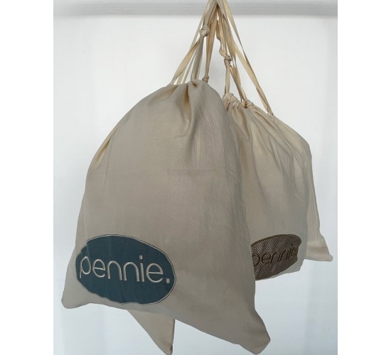 Βαμβακερός Σάκος Απλύτων με Εκάι Κέντημα Pennie & Κορδόνι Labada 37x43cm