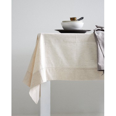 Μονόχρωμο Τραπεζομάντηλο με Αζούρ & Γαλλική Γωνία Amadora 16 ατόμων (150x350cm) Μπεζ