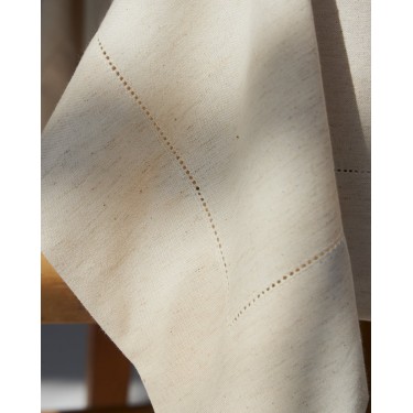 Μονόχρωμο Τραπεζομάντηλο με Αζούρ & Γαλλική Γωνία Amadora 12 ατόμων (150x300cm) Natural