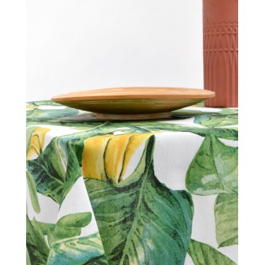 Τραπεζομάντηλο Σχέδιο Φύλλα Green Leaves 4 ατόμων (140x140cm)