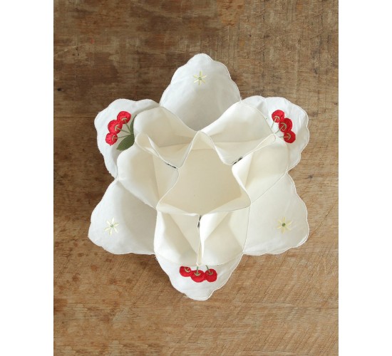 Βαμβακερό Κάλυμμα Ψωμιέρας με Σχέδιο Φρούτα & Λουλούδια One Size Εκρού