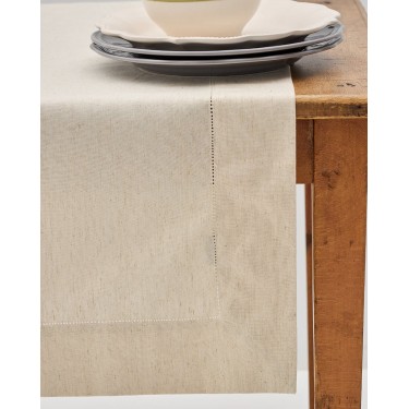 Μονόχρωμη Τραβέρσα Runner με Αζούρ & Γαλλική Γωνία Amadora 50x150cm Τραβέρσα (50x150cm) Natural