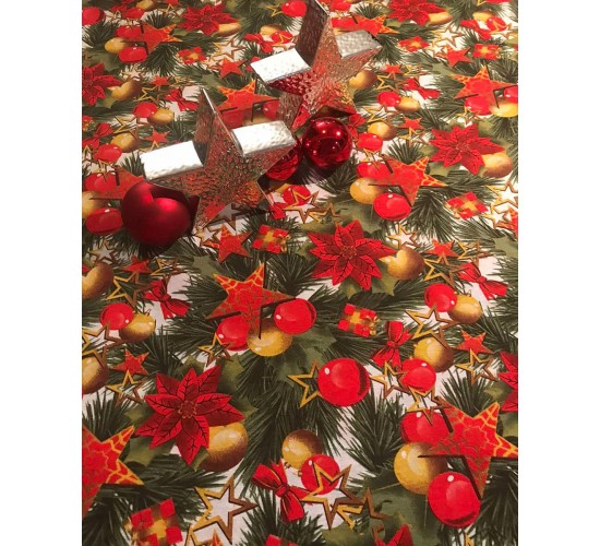 Ύφασμα Χριστουγεννιάτικο Σχέδιο Λονέτα Christmas Garland Φ280cm Multi