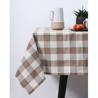 Τραπεζομάντηλο Μεγάλο Καρώ Νηματοβαφή Cabanna 8 ατόμων | 135x200cm Μπεζ