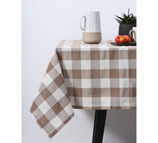 Τραπεζομάντηλο Μεγάλο Καρώ Νηματοβαφή Cabanna 8 ατόμων | 135x200cm Μπεζ