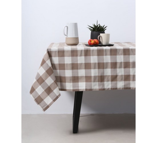 Τραπεζομάντηλο Μεγάλο Καρώ Νηματοβαφή Cabanna 8 ατόμων | 135x200cm Μπεζ