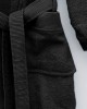 Unisex Βαμβακερό Πετσετέ Μονόχρωμο Μπουρνούζι με Πλισέ Γιακά & Κουκούλα Rease Medium Μαύρο