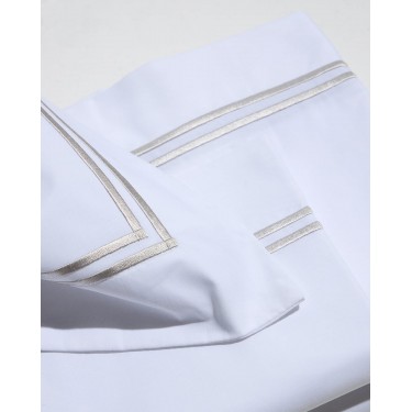 Oxford Μαξιλαροθήκη με Διπλό Γκρι Πλακέ Κέντημα Bungalow 52x72 5cm 52x72 5cm Άσπρο