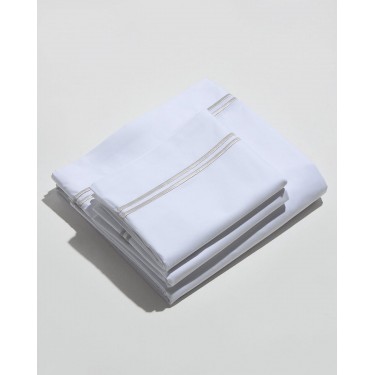 Λευκό Πανωσέντονο με Διπλό Γκρι Πλακέ Κέντημα Bungalow Μονή (170x280cm) Άσπρο