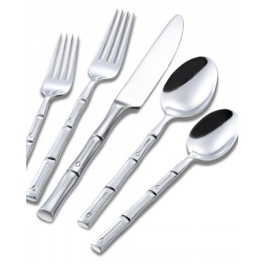 Ανοξείδωτο Πιρούνι Φαγητού Λαβή Σχέδιο Bamboo Cami Ασημί