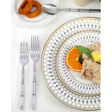 Ανοξείδωτο Πιρούνι Γλυκού Λαβή Σχέδιο Bamboo Cami Ασημί