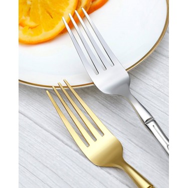 Ανοξείδωτο Πιρούνι Γλυκού Λαβή Σχέδιο Bamboo Cami Χρυσό