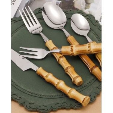 Ανοξείδωτο Πιρούνι Φαγητού Λαβή από Bamboo Polly Ασημί