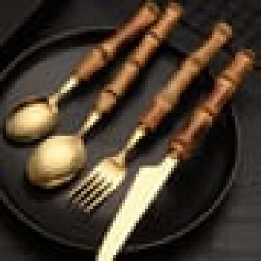 Ανοξείδωτο Κουτάλι Γλυκού Λαβή από Bamboo Polly Χρυσό