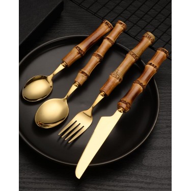 Ανοξείδωτο Κουτάλι Γλυκού Λαβή από Bamboo Polly Χρυσό