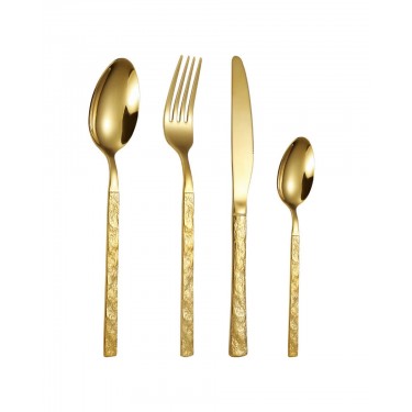 Χρυσό Ανοξείδωτο Κουτάλι Γλυκού Σφυρήλατη Λαβή Yvon Χρυσό