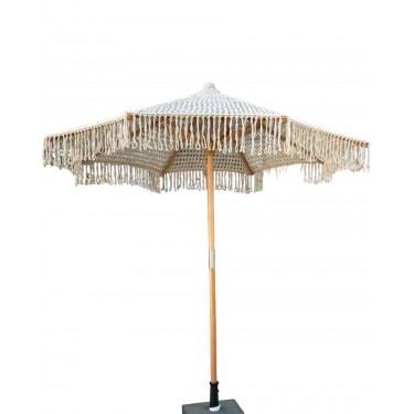 Boho Πλεκτή Χειροποίητη Ξύλινη Ομπρέλα Παραλίας Paralia Φ250cm Natural