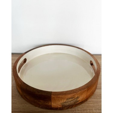 Στρογγυλός Ξύλινος Δίσκος Σερβιρίσματος Zina Μεγάλο Άσπρο