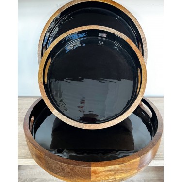 Στρογγυλός Ξύλινος Δίσκος Σερβιρίσματος Zina Μεγάλο Μαύρο
