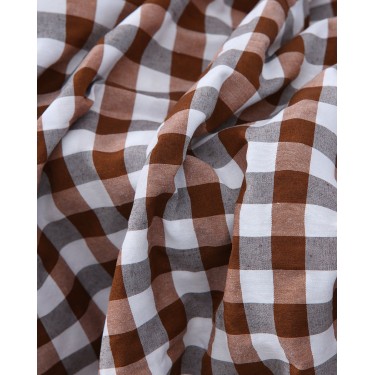 Καφέ Καρώ Ύφασμα Νηματοβαφή Natalie Φ160cm Καφέ