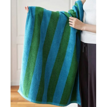 Βαμβακερή Ριγέ Πετσέτα Μπάνιου Akro 90x170cm Θαλάσσης | 90x170cm Πράσινο