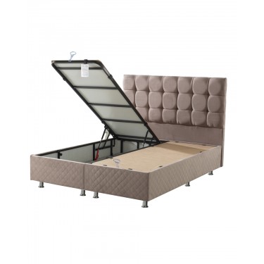 Κρεβάτι με Κεφαλάρι & Βάση με Αποθηκευτικό Χώρο με Ύφασμα Βελουτέ  Channel Μονή (90x200cm) Μπεζ