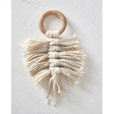 Ξύλινο Δαχτυλίδι Πετσέτας Φαγητού Κρίκος με Μακραμέ Reid 10x10x7cm One Size (10x10x7cm) Εκρού