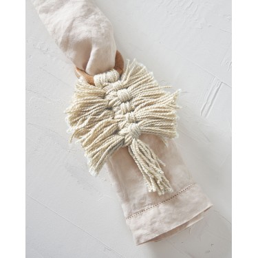 Ξύλινο Δαχτυλίδι Πετσέτας Φαγητού Κρίκος με Μακραμέ Reid 10x10x7cm One Size (10x10x7cm) Εκρού