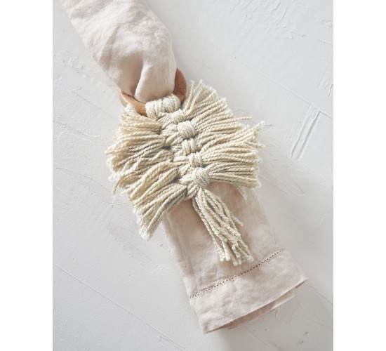 Ξύλινο Δαχτυλίδι Πετσέτας Φαγητού Κρίκος με Μακραμέ Reid 10x10x7cm One Size (10x10x7cm) Εκρού